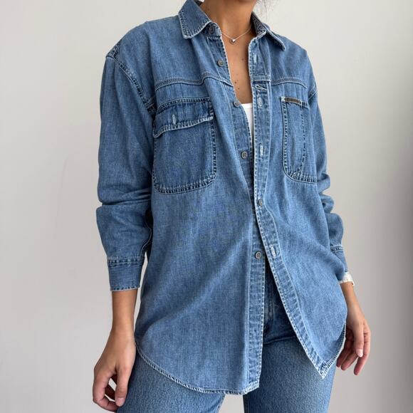Vintage Calvin Klein 90s denim oversized button front shirt - Picture 7 of 14